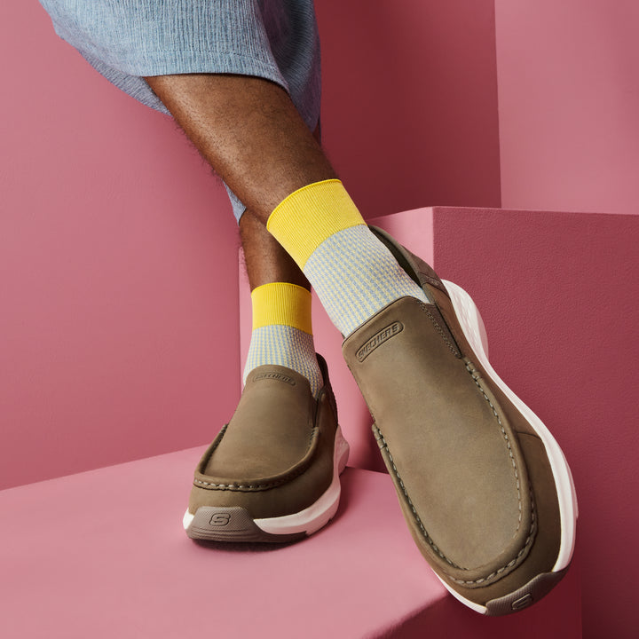 Houndstooth Silky Cotton Quarter Socks - Yellow (MEN)