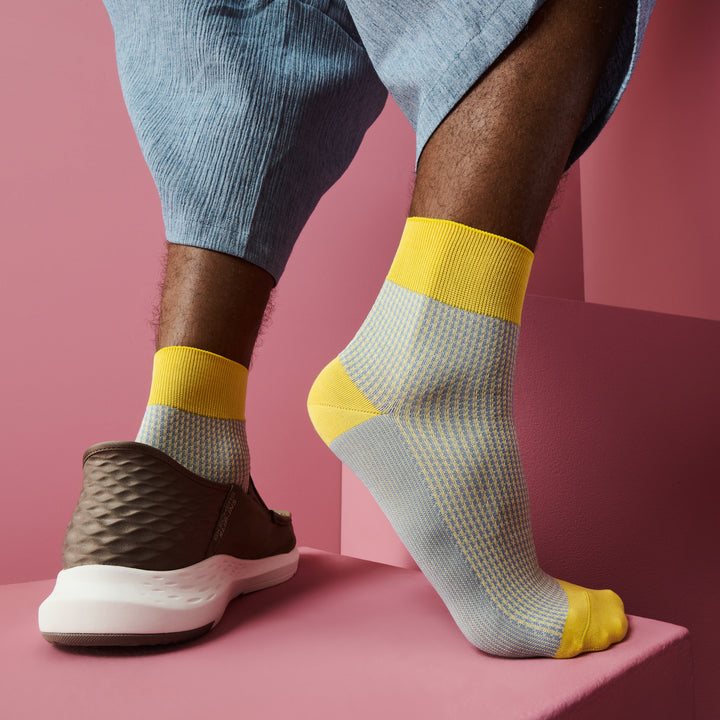 Houndstooth Silky Cotton Quarter Socks - Yellow (MEN)