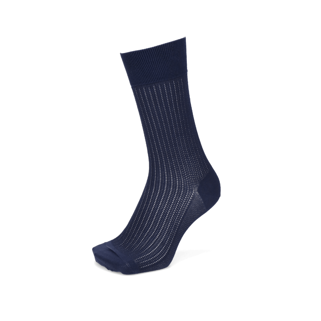 Artisan Stripe Mesh Cotton Crew Sock - Navy (MEN)
