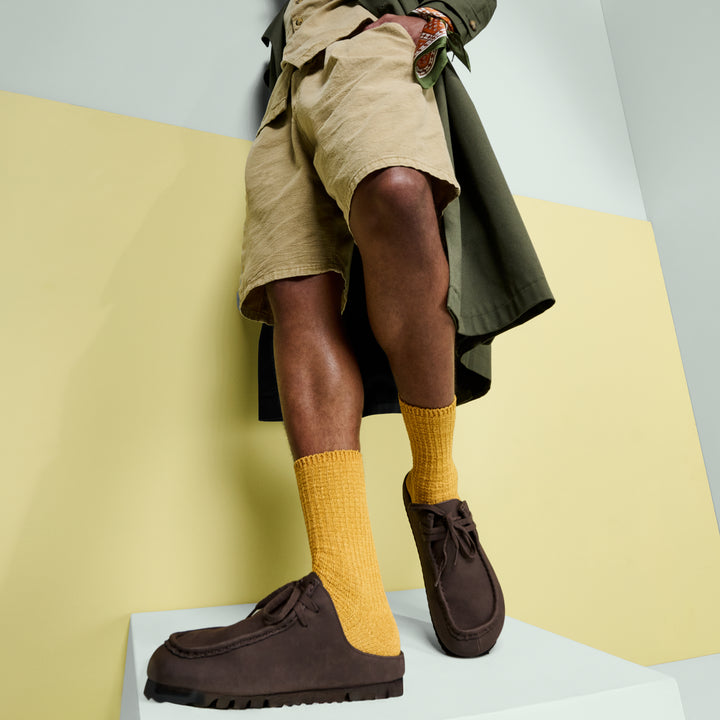 Washi Waffle-Knit Crew Socks - Mustard (MEN)