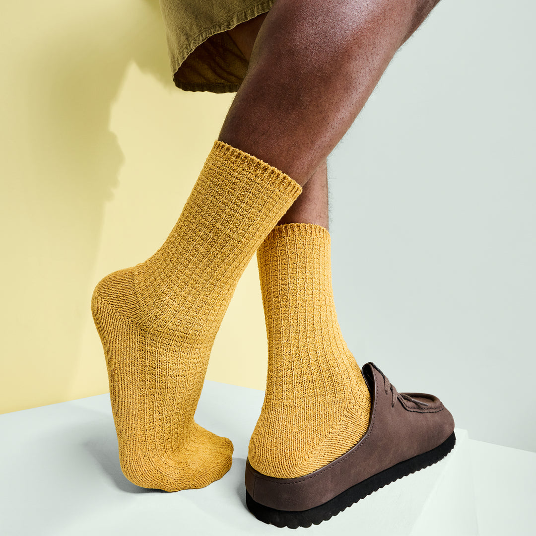 Washi Waffle-Knit Crew Socks - Mustard (MEN)