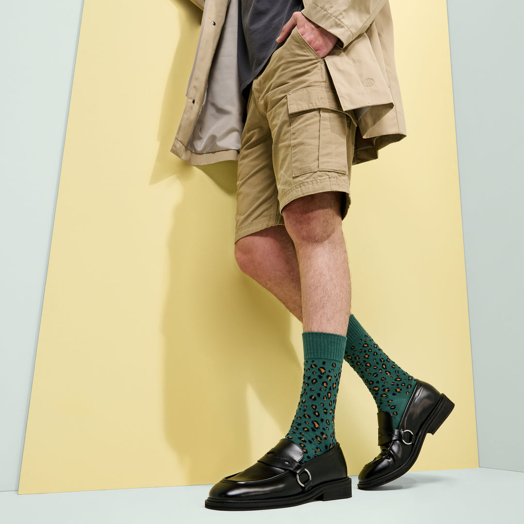 Chenille Leopard Crew Socks - DarkGreen (MEN)