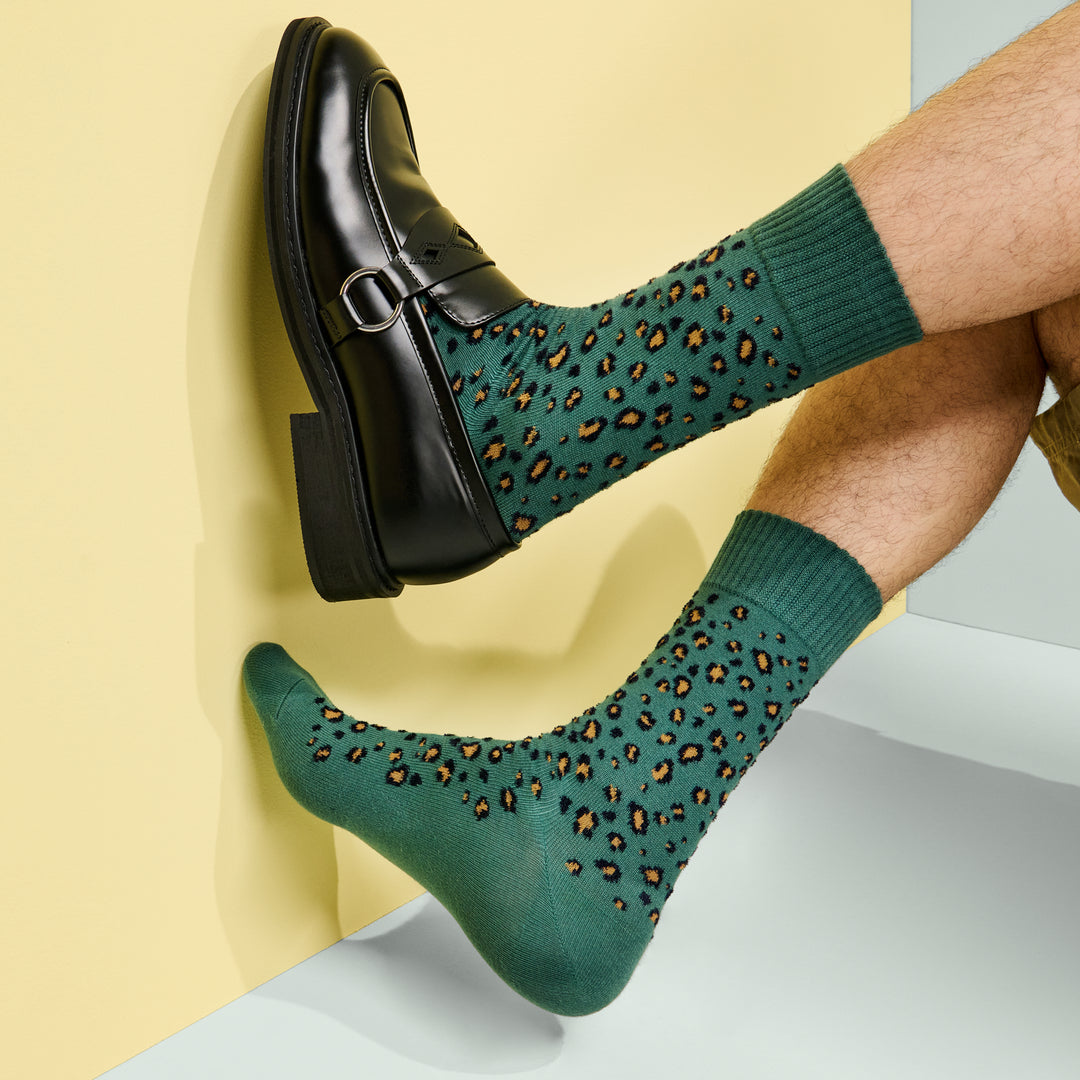 Chenille Leopard Crew Socks - DarkGreen (MEN)