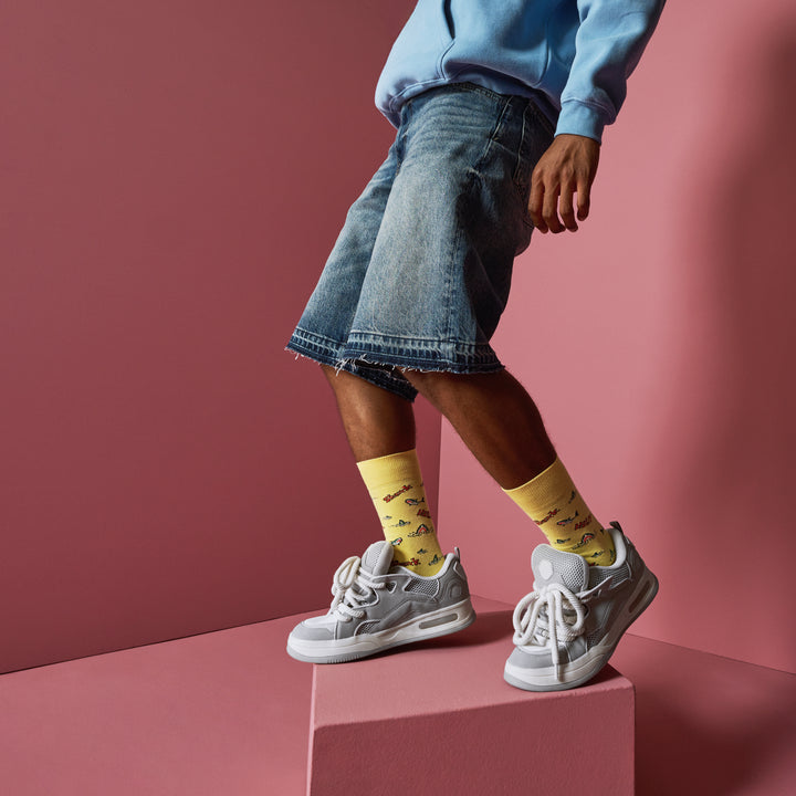 Retro 8-Bit Shark Cotton  Crew Socks