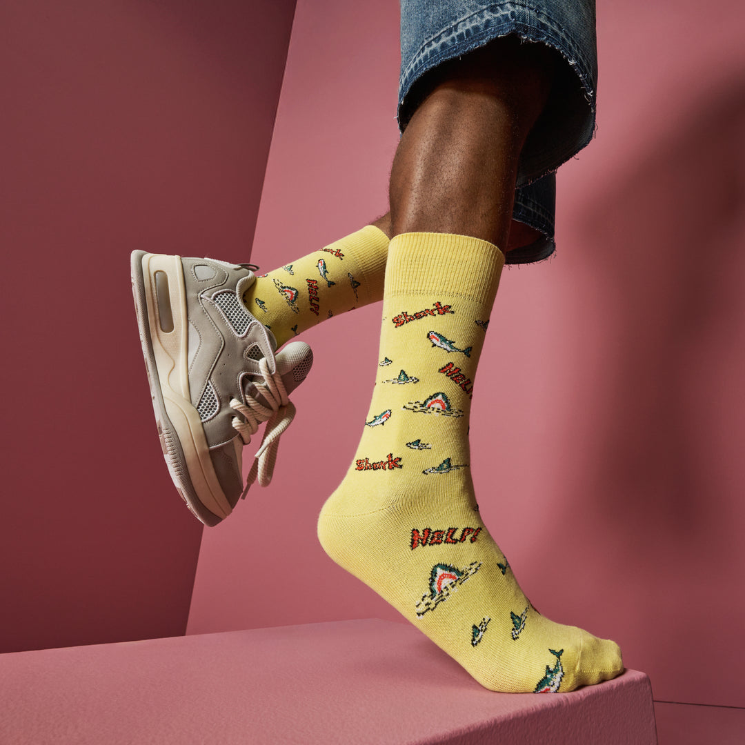 Retro 8-Bit Shark Cotton  Crew Socks