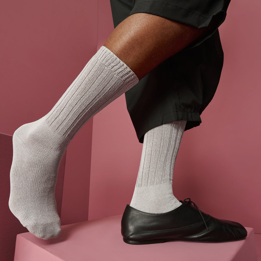 Washi Sheer Slouch Crew Socks - LightGrey (MEN)