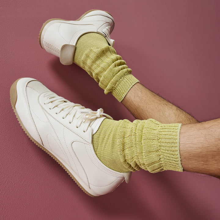 Washi Sheer Slouch Crew Socks - YellowGreen (MEN)