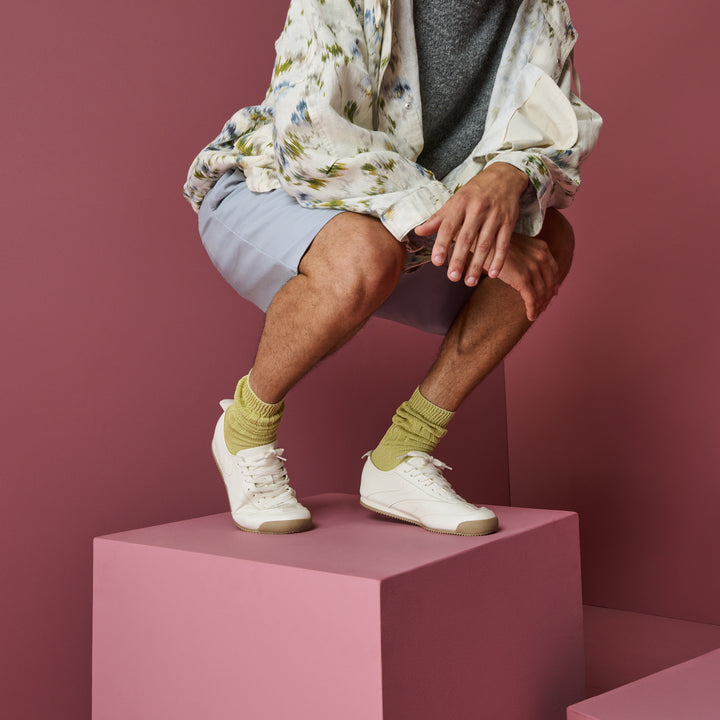 Washi Sheer Slouch Crew Socks - YellowGreen (MEN)