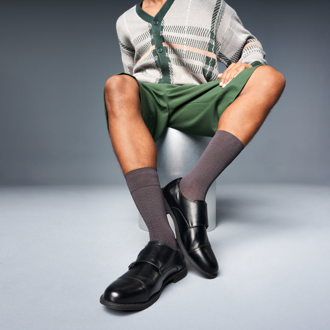 Plush Pin Cotton Crew Socks - DarkBrown (MEN)