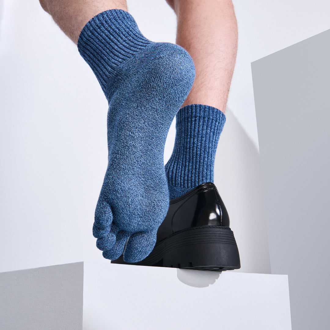 Tabio Mens Toe Crew Socks Anti-Odor Cotton, SteelBlue / 7-10 Tabio Mens Toe Crew Socks Anti-Odor Cotton, SteelBlue / 7-10
