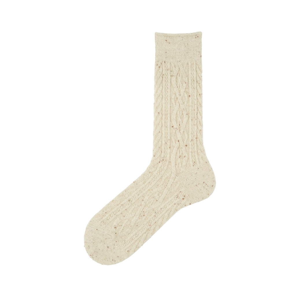 Aran Cable Merino Crew Socks, Ivory / 9-12