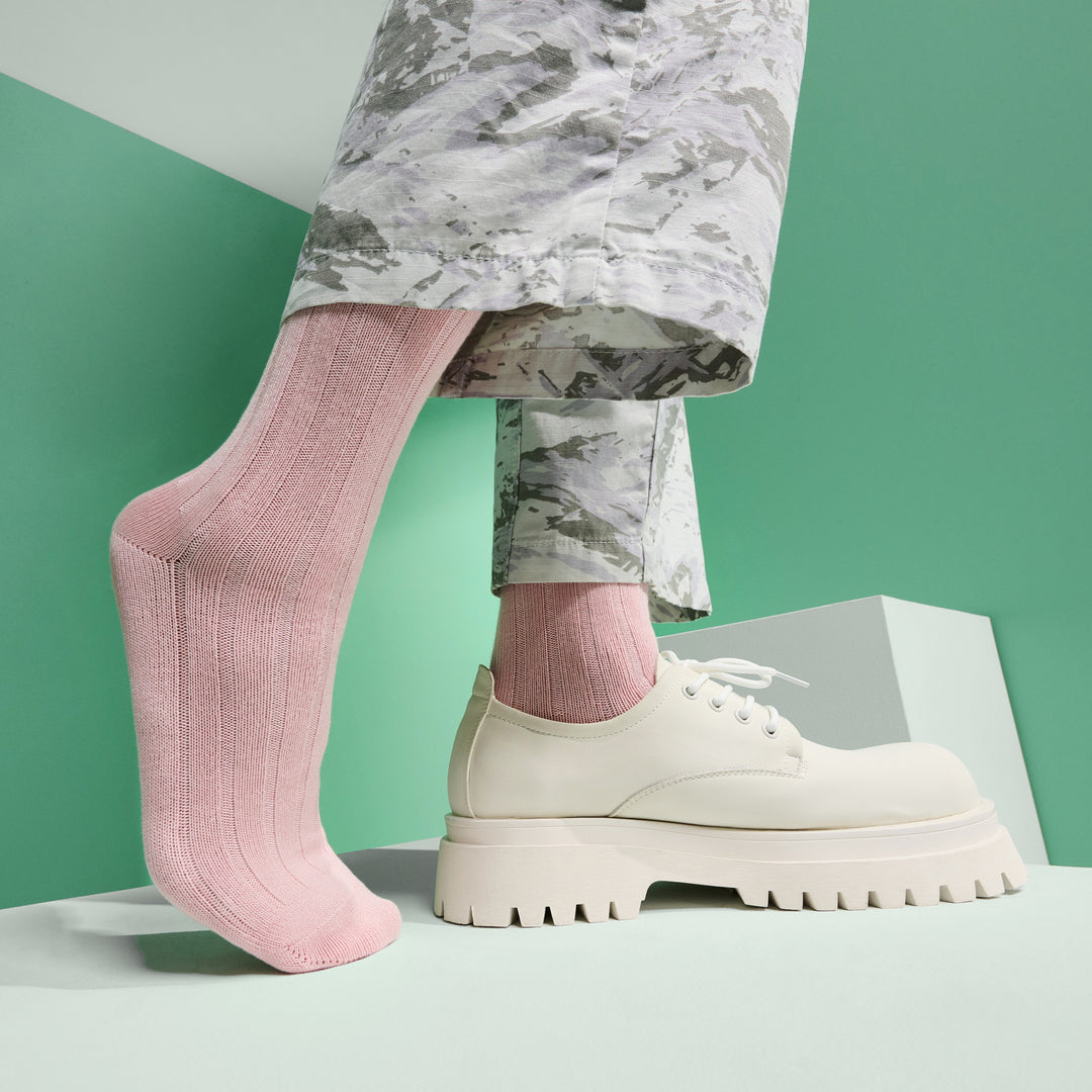 Wide-Ribbed Cotton Crew Socks - Pink (MEN)