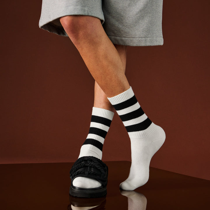 Fine Merino Tri-Stripe Ribbed Crew Socks - White (MEN)