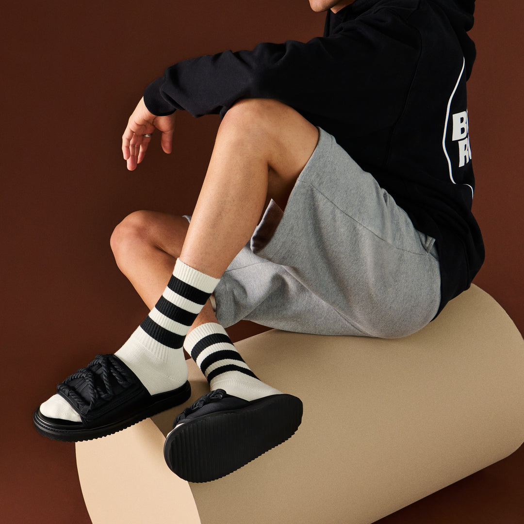 Fine Merino Tri-Stripe Ribbed Crew Socks - White (MEN)