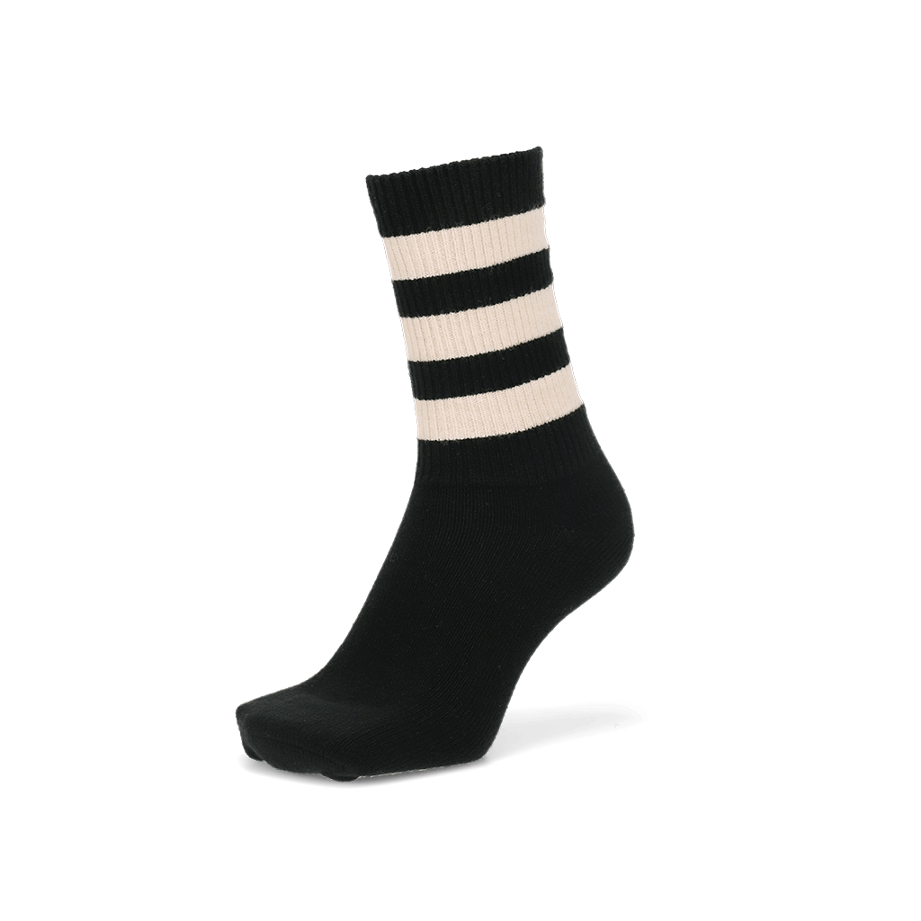 Fine Merino Tri-Stripe Ribbed Crew Socks - Black (MEN)