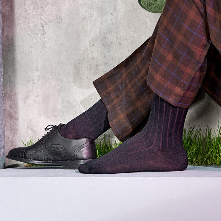 Premium 9x2 Rib Cotton Crew Socks - BlackWine (MEN)