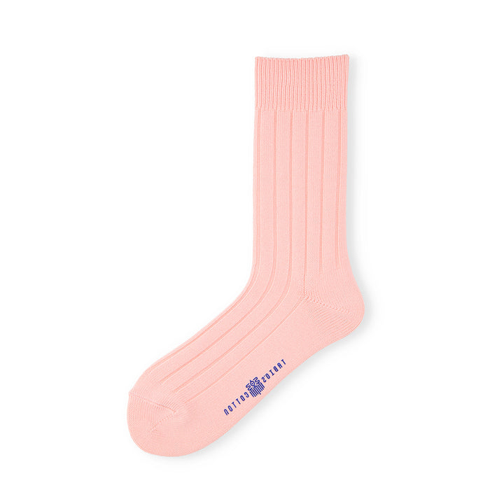 TABIO'S COTTON Wide-Ribbed Crew Socks - Pink (WOMEN)