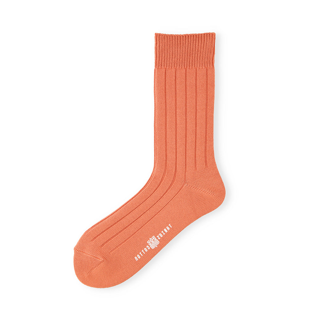 TABIO'S COTTON Wide-Ribbed Crew Socks - CoralPink (WOMEN)
