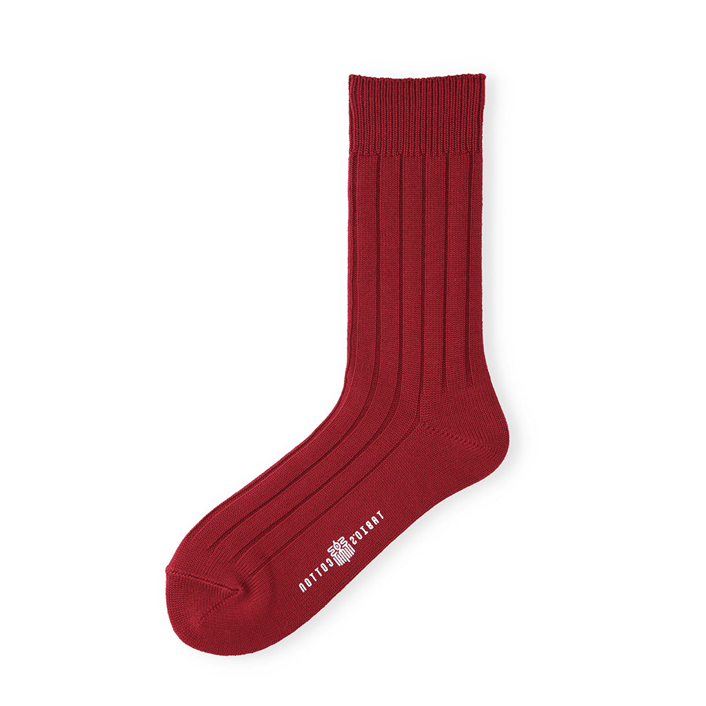 TABIO'S COTTON Wide-Ribbed Crew Socks - DarkRed (WOMEN)