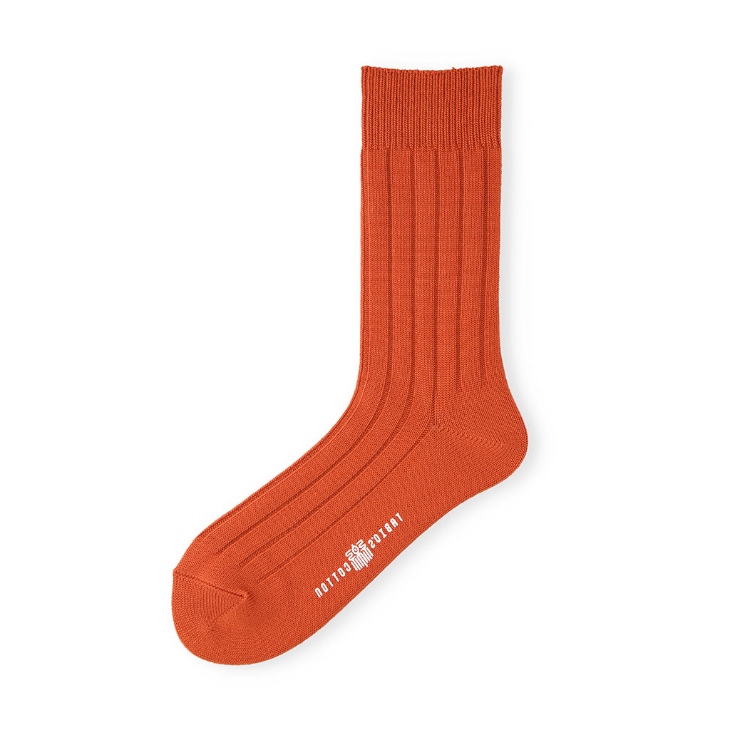TABIO'S COTTON Wide-Ribbed Crew Socks - Orange (WOMEN)