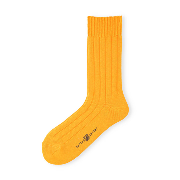 TABIO'S COTTON Wide-Ribbed Crew Socks - Mustard (WOMEN)