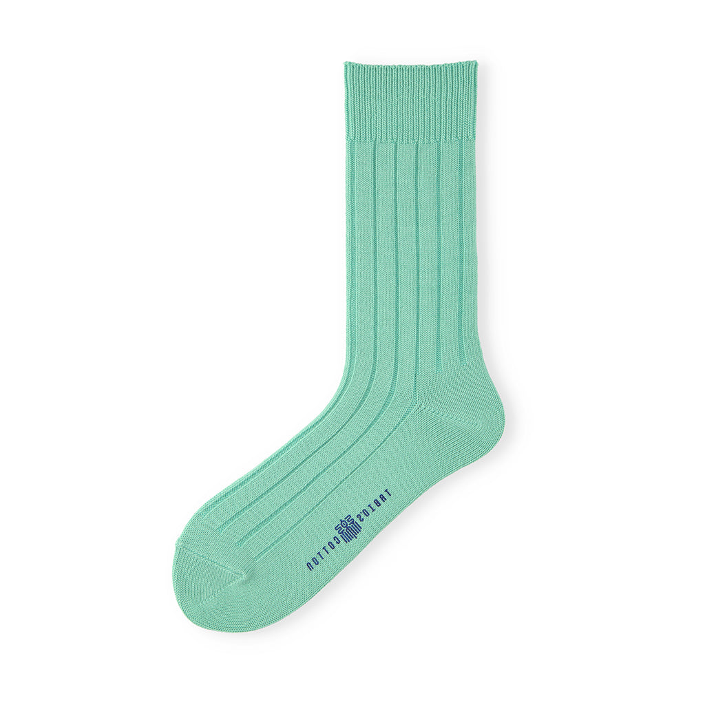TABIO'S COTTON Wide-Ribbed Crew Socks - LightGreen (WOMEN)