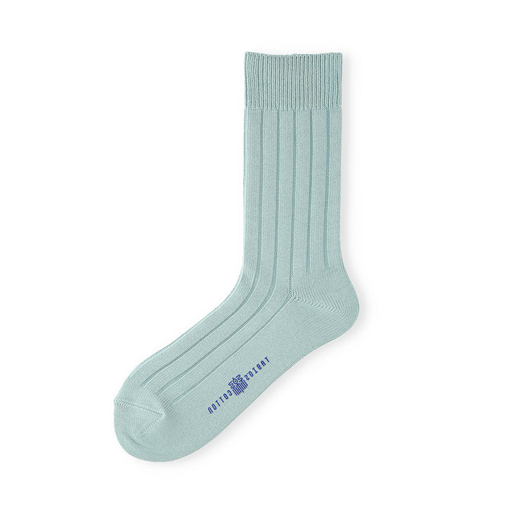 TABIO'S COTTON Wide-Ribbed Crew Socks - LightBlue (WOMEN)