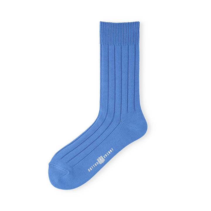 TABIO'S COTTON Wide-Ribbed Crew Socks - Blue (WOMEN)