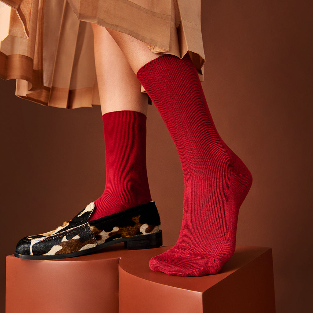 Premium Finest Merino Crew Socks - DarkRed