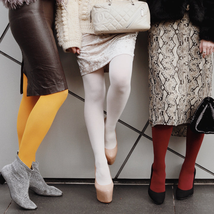 80-denier Premium Tights - Mustard, Bleached-White, DarkRed